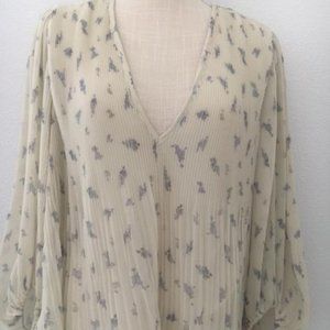 GANNI Floral Balloon Sleeve Pleated Georgette Blouse Egret Ivory, size 38